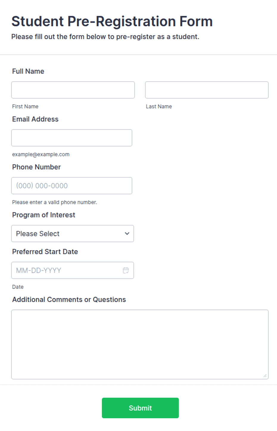 Student Pre-Registration Form Template | Jotform
