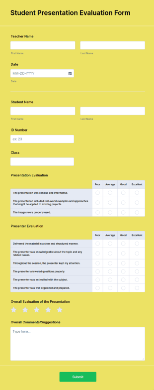 Student Presentation Evaluation Form Template