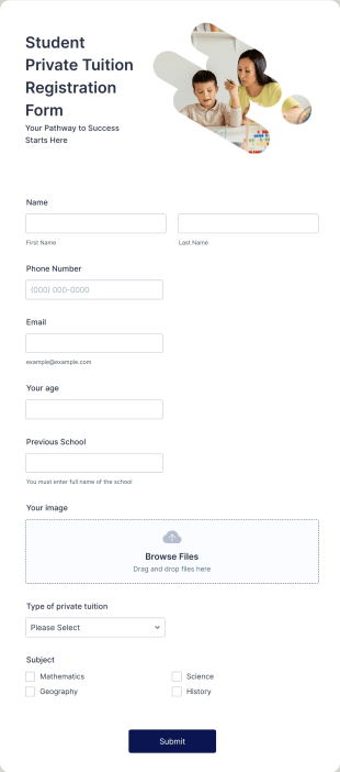 Student Private Tuition Registration Form Template