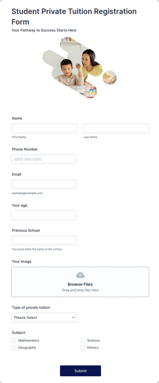 Student Private Tuition Registration Form Template