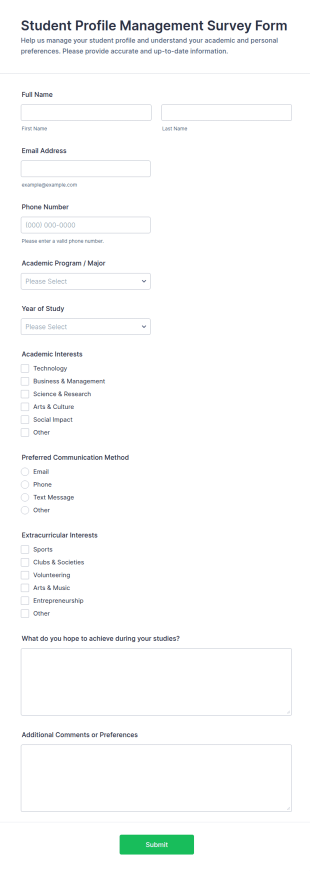 Student Profile Management Survey Form Template