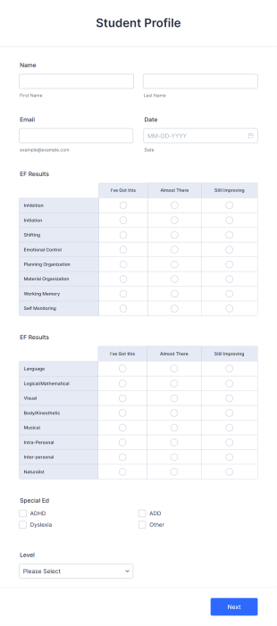Student Profile Form Template