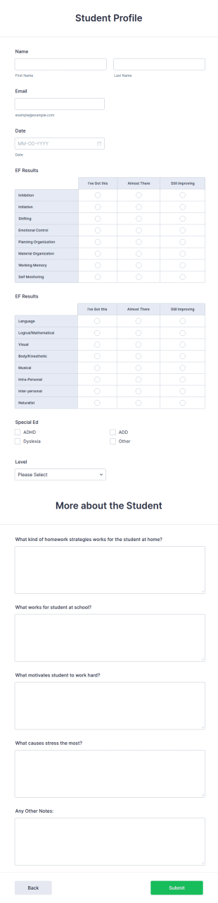 Student Profile Form Template