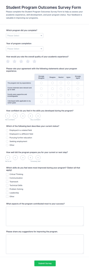 Student Program Outcomes Survey Form Template