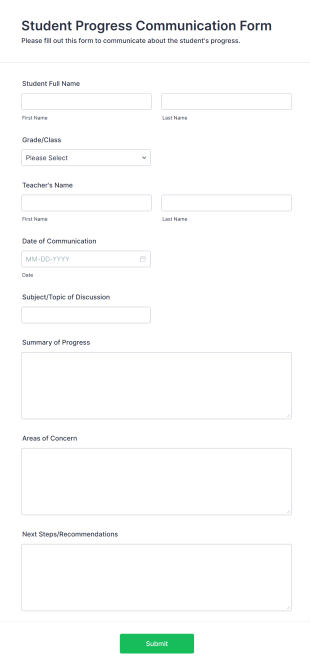 Student Progress Communication Form Template