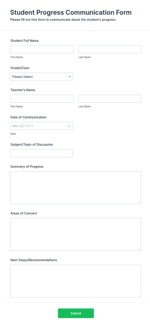 Student Progress Communication Form Template
