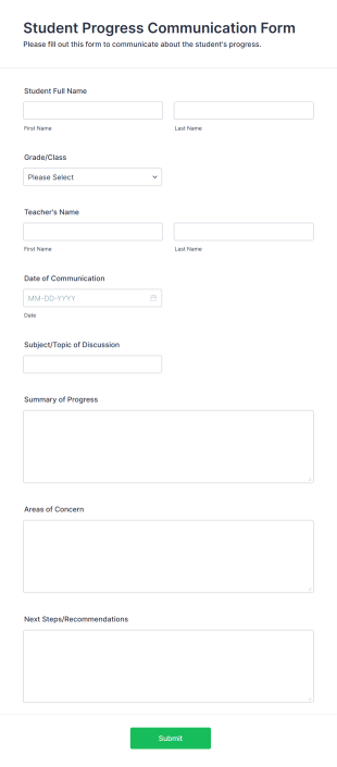 Student Progress Communication Form Template