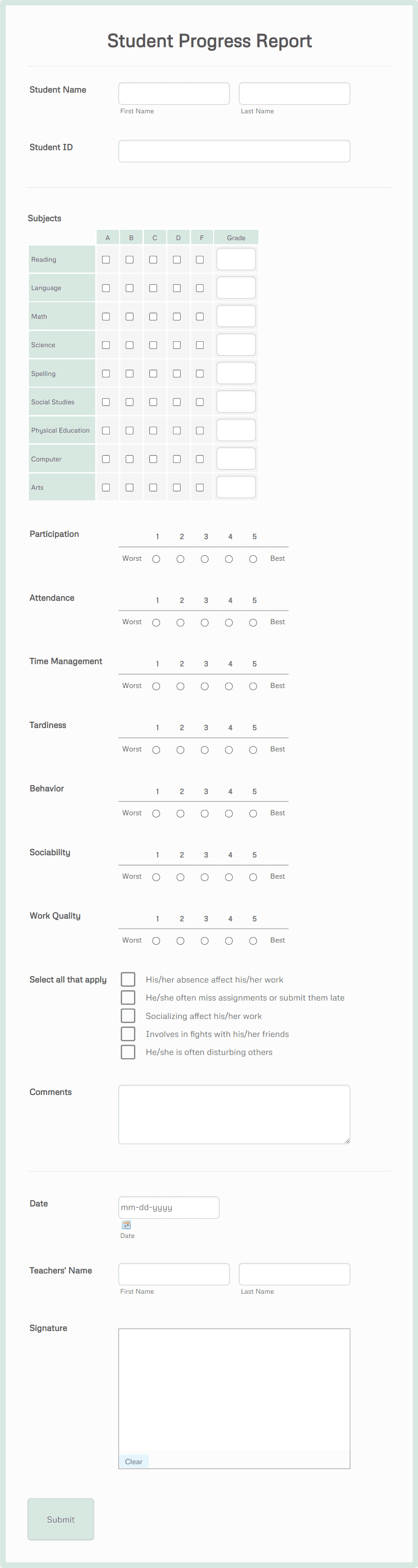 Student Progress Evaluation Form Template | Jotform