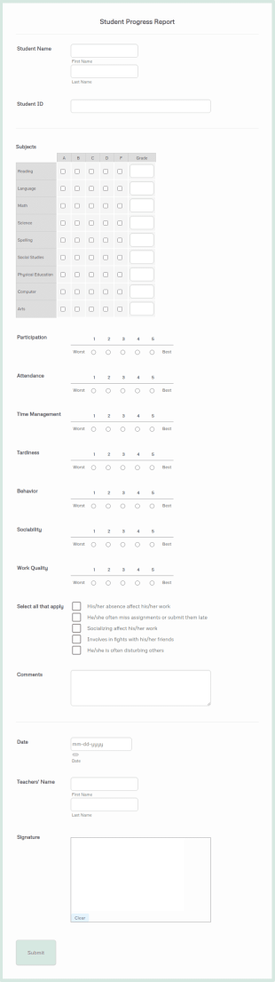 Student Progress Evaluation Form Template