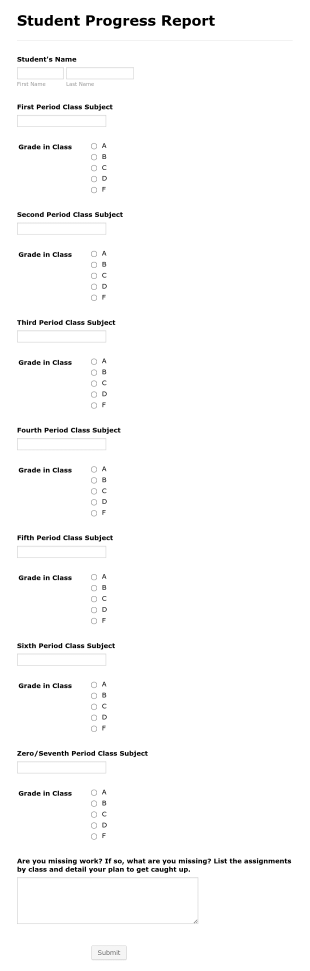Student Progress Report Form Template