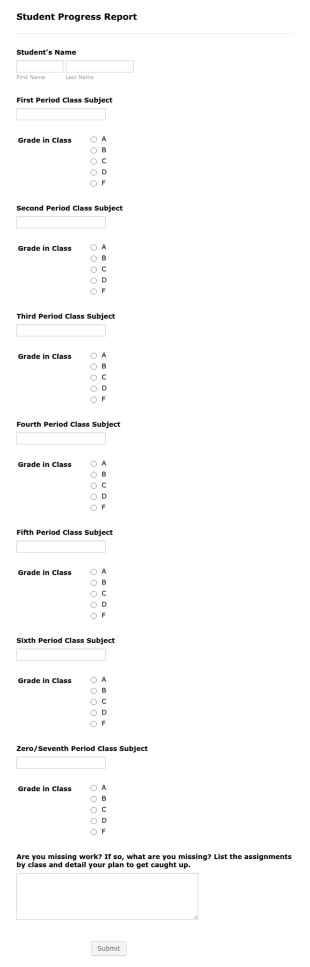Student Progress Report Form Template
