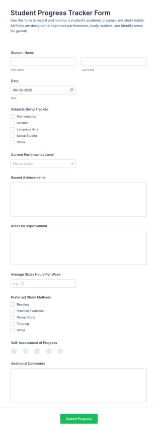 Student Progress Tracker Form Template