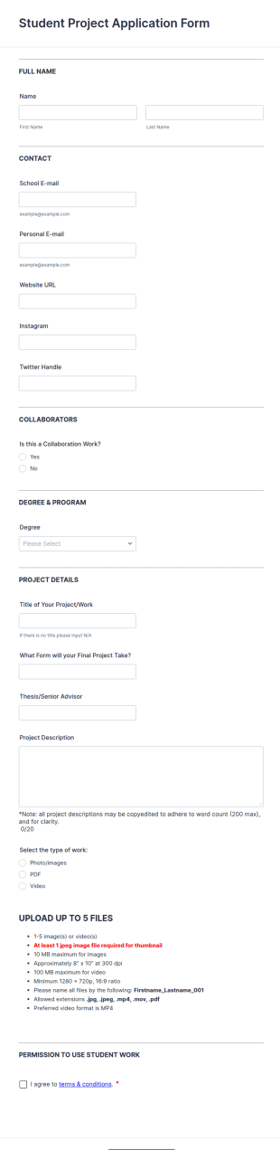 Student Project Application Form Template