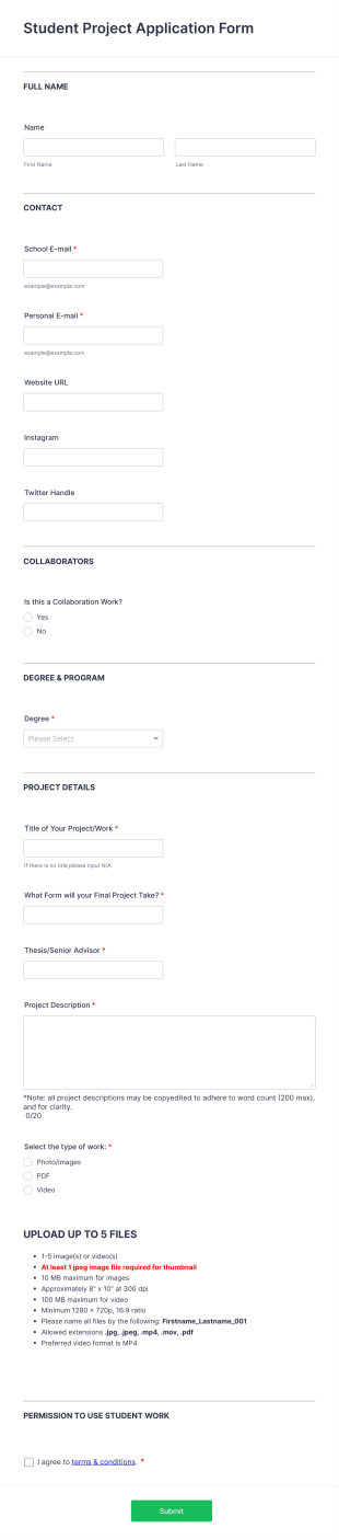Student Project Application Form Template