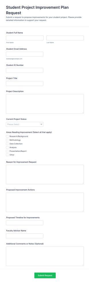 Student Project Improvement Plan Request Form Template