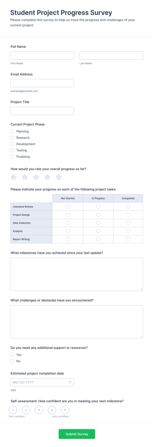 Student Project Progress Survey Form Template