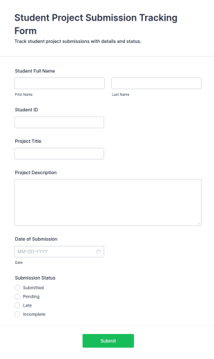 Student Project Submission Tracking Form Template