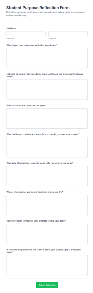 Student Purpose Reflection Form Template