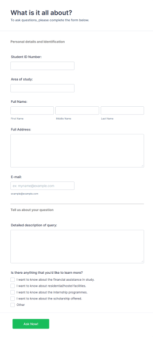 Student Query Form Template