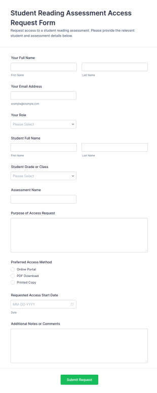 Student Reading Assessment Access Request Form Template