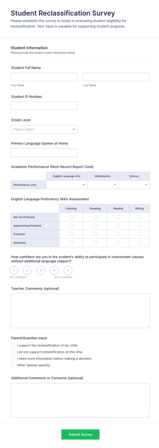 Student Reclassification Survey Form Template