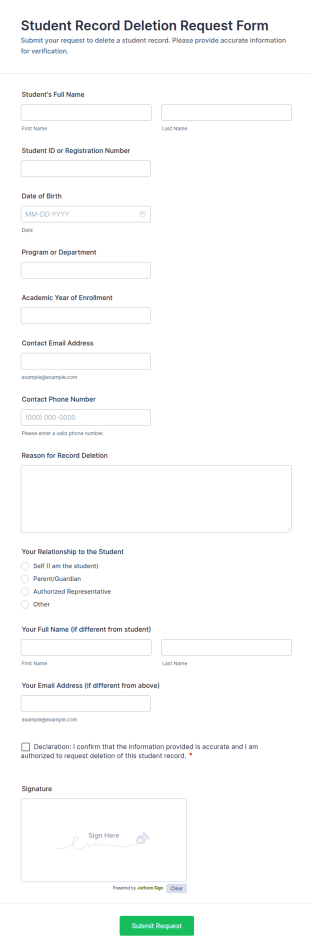 Student Record Deletion Request Form Template