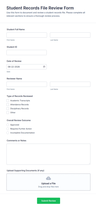 Student Records File Review Form Template