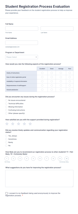 Student Registration Process Evaluation Form Template