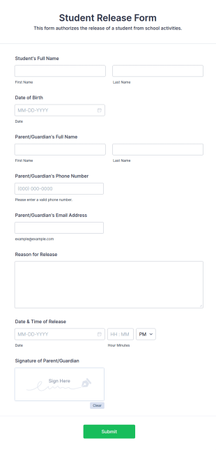 Student Release Form Template
