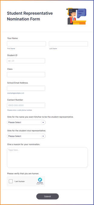 Student Representative Nomination Form Template