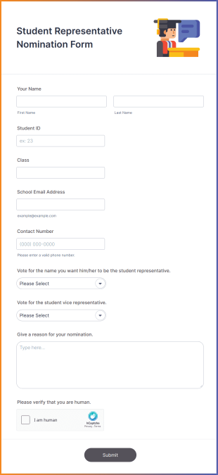 Student Representative Nomination Form Template