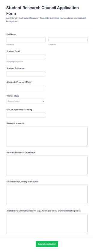 Student Research Council Application Form Template