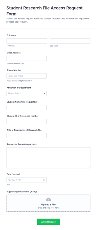 Student Research File Access Request Form Template