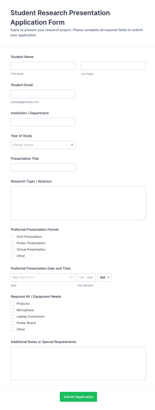 Student Research Presentation Application Form Template