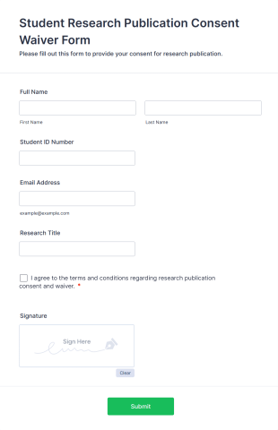 Student Research Publication Consent Waiver Form Template