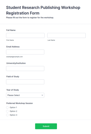 Student Research Publishing Workshop Registration Form Template