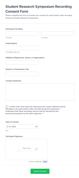 Student Research Symposium Recording Consent Form Template