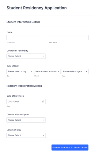 Student Residency Application Form Template