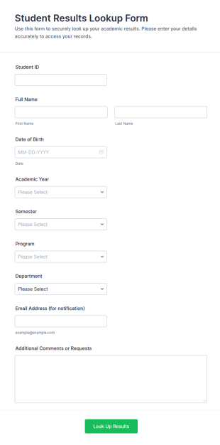 Student Results Lookup Form Template