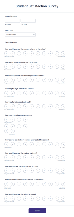 Student Satisfaction Survey Form Template