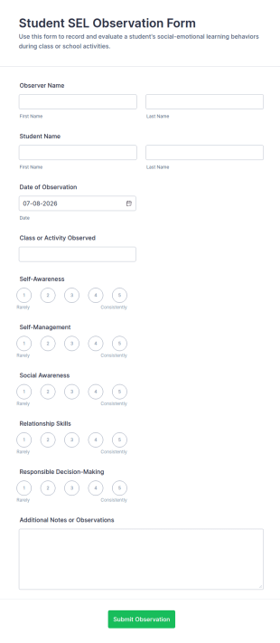 Student SEL Observation Form Template