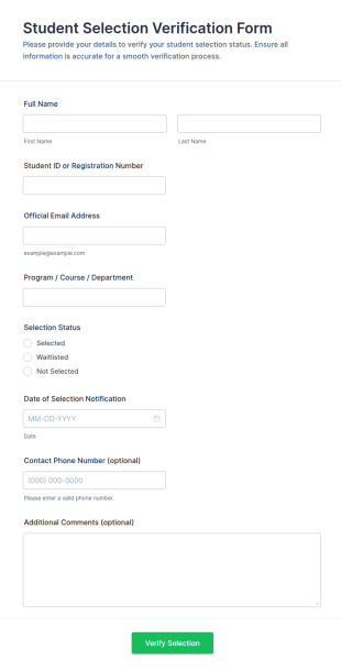 Student Selection Verification Form Template