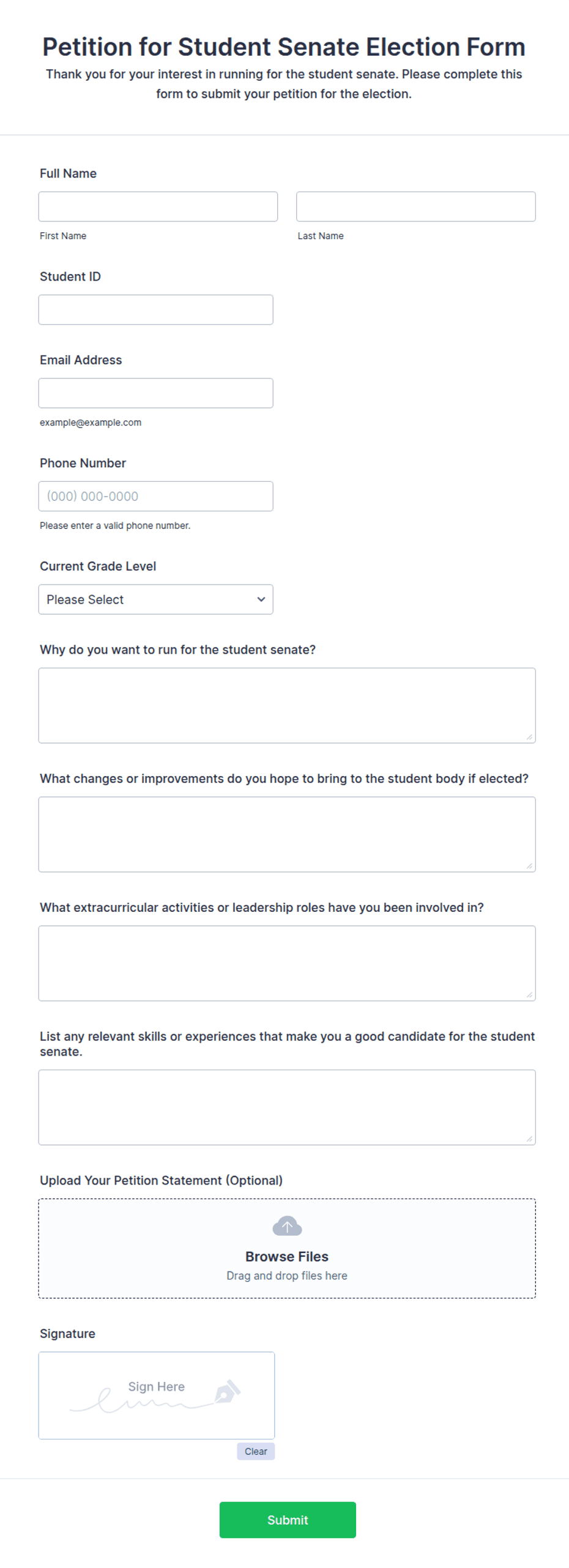 Student Senate Election Petition Form Template | Jotform