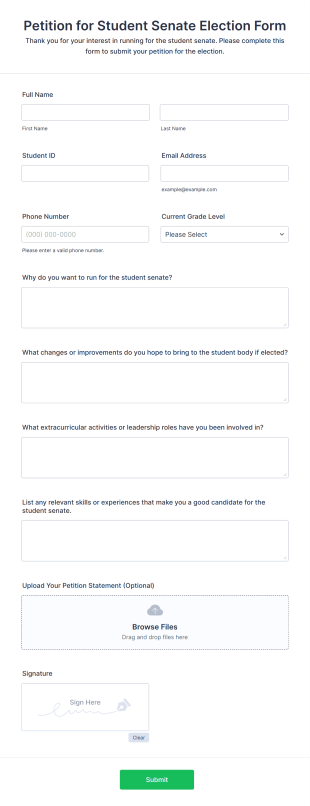 Student Senate Election Petition Form Template
