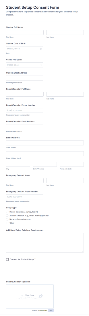 Student Setup Consent Form Template