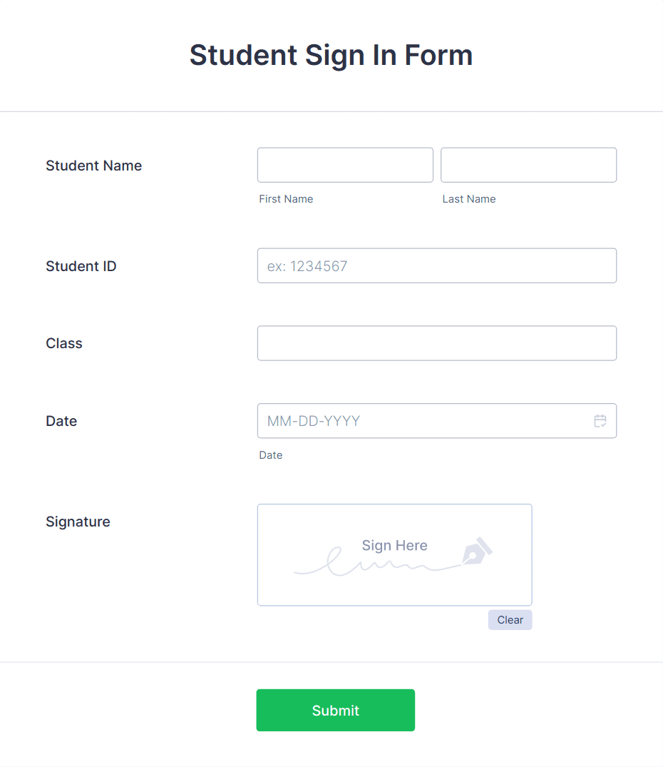 Student Sign In Form Template | Jotform