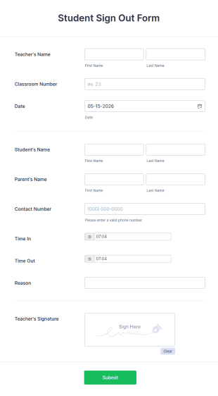 Student Sign Out Form Template