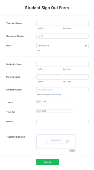 Student Sign Out Form Template
