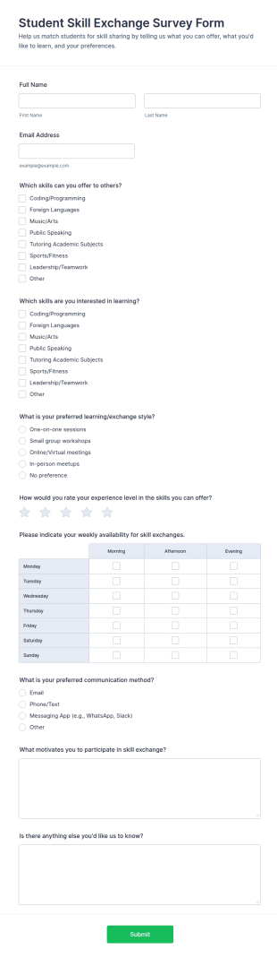 Student Skill Exchange Survey Form Template