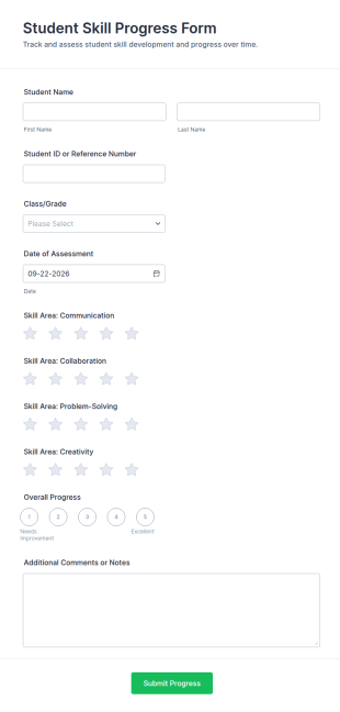 Student Skill Progress Form Template